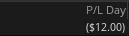 Final Thinkorswim Day 1 P&L showing a $12.00 loss
