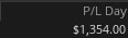 Thinkorswim Day 16 P&L Day screenshot showing +$1,354.00