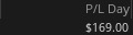 Thinkorswim Day 4 P&L showing +$169.00